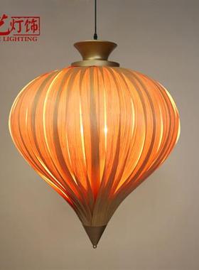 中式古典客厅灯东南亚木皮灯酒店别墅走廊过道灯创意复古木艺吊灯