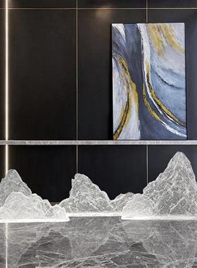 透明树脂假山金箔摆件会所售楼处别墅桌面装饰软装山形雕塑装饰品