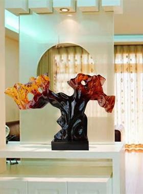现代酒店客厅创意抽象桌面摆件高端铂晶透明树脂摆件雕塑立体艺术