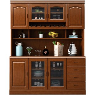 极速中式 实木餐i边柜茶水柜客厅靠墙柜子收纳柜厨房碗盘柜饭厅备