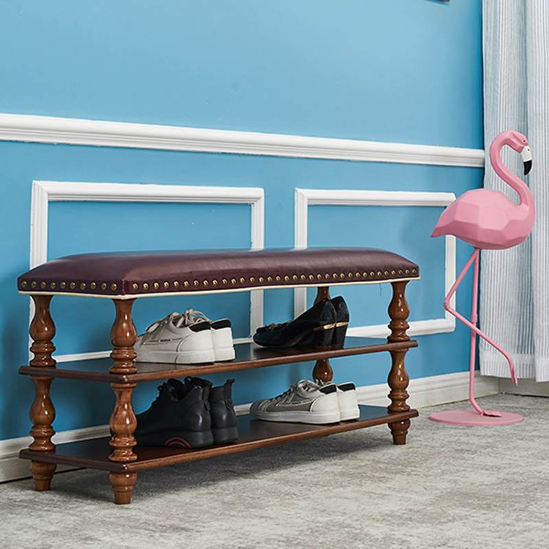 极速美式实d木换鞋凳皮北欧入户穿鞋凳子欧式家用软包收纳鞋架客