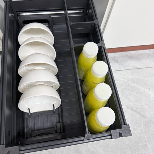 极速厨房橱柜拉篮l双层铝合金抽中抽收纳碗碟架抽屉式碗架碗篮平