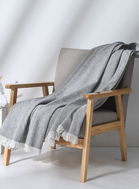 极速灰色条纹简约现代搭毯床尾巾B沙发床上装饰毯样板间售楼部软