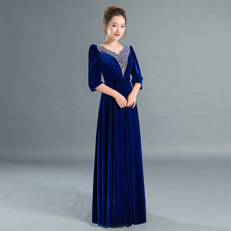金丝绒大合唱演出服成人女长裙新C款中老年合唱团礼服声乐表演出