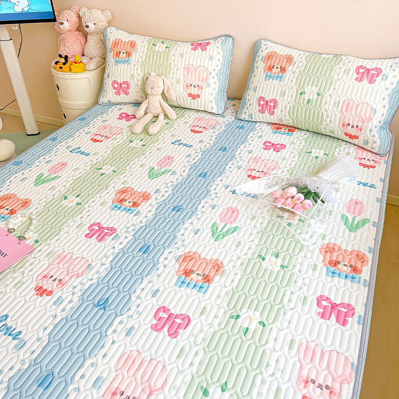 极速床笠款凉感丝乳胶席ins韩系卡通冰感E空调软席1.5m1.8学生0.9