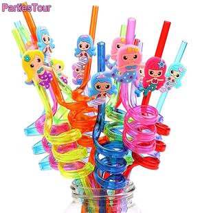 极速8pacs Mermaid Theme Party Decors Mermaid Tail Straws Reu