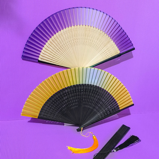 极速古风晨拍g扇子女中国风渐变易开合舞蹈扇红色婚庆旗袍走秀折