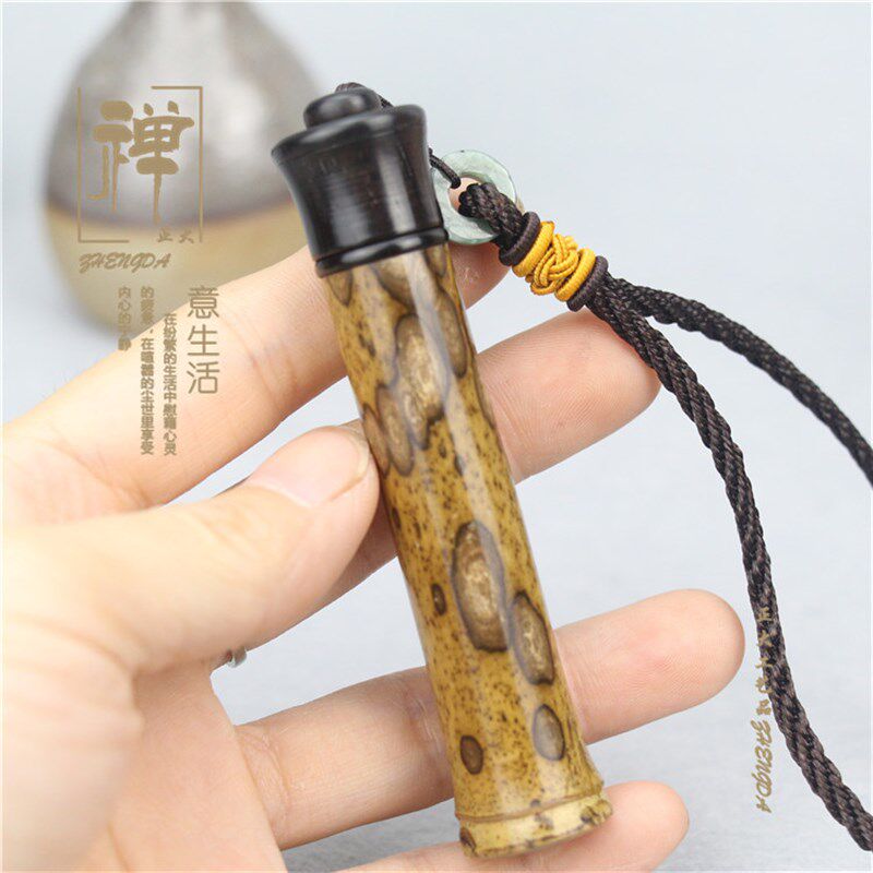 极速精选梅鹿e竹镶黑檀木圆头螺口牙签筒香粉桶香囊 鼻烟壶小香管