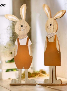极速2pcs Large Wooden Easter Rabbit 15/43cm StandiVng Bunny
