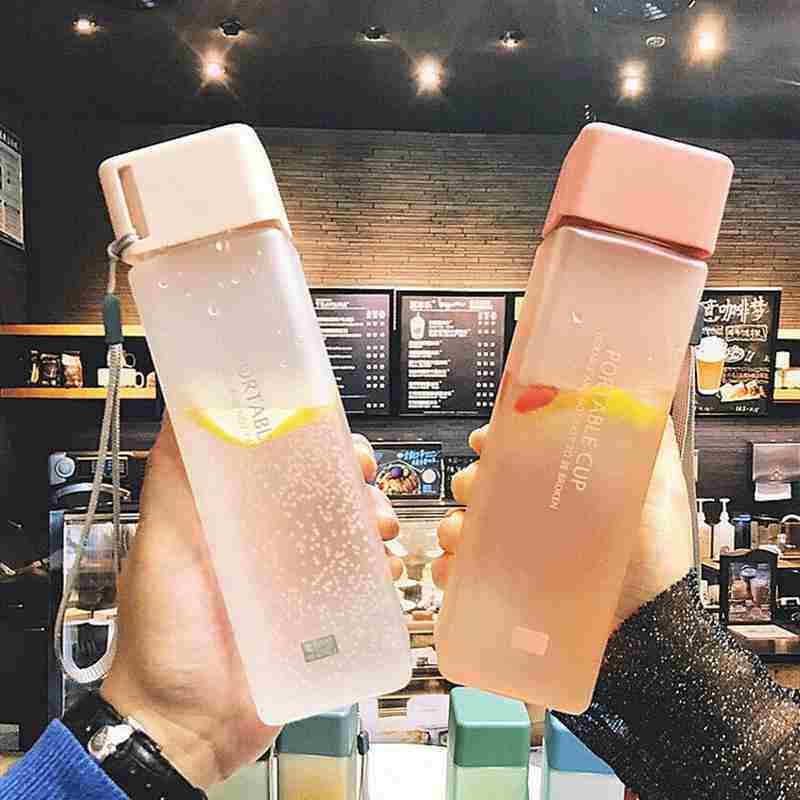极速1Pc 500ml Tkransparent Square Plastic Matte Water Cup Ou