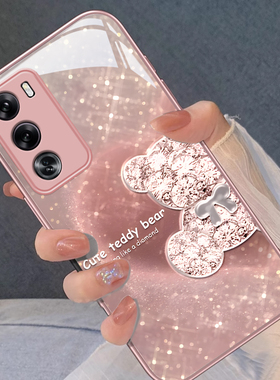 适用OPPORENO12手机壳RENO11新款全包RENO10创意钻石熊RENO9情侣防摔8PRO+保护软套7SE潮流6/5/4/3金属漆玻璃