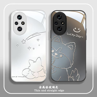 玻璃60se简约线条猫咪50女款 可爱70pro 30s颜值9xpro防摔8x 90GT网红80pro直屏版 适用荣耀200pro手机壳100新款