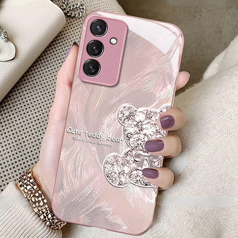 适用三星S系列羽纱钻石熊手机壳