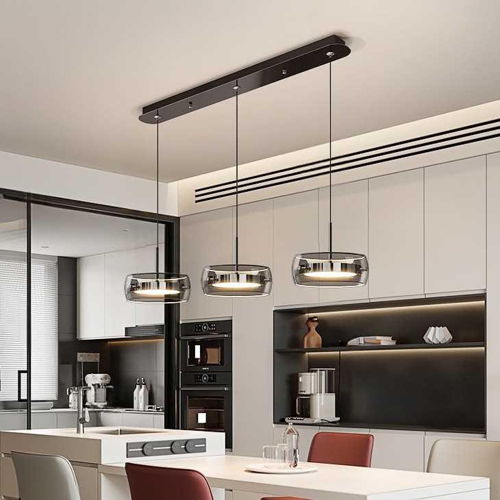 餐厅吊灯现代简约餐桌灯高级感轻奢极简玻璃三头吧台饭厅中山灯具
