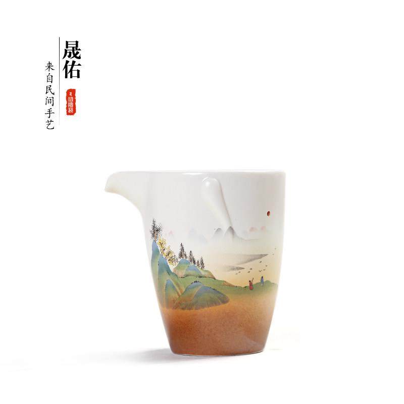 晟佑简约陶瓷功夫茶具公道杯山水画公平杯家用复古过滤分茶器茶海,餐饮具,公道杯,淘宝优惠券,粉丝福利购,淘宝优惠卷