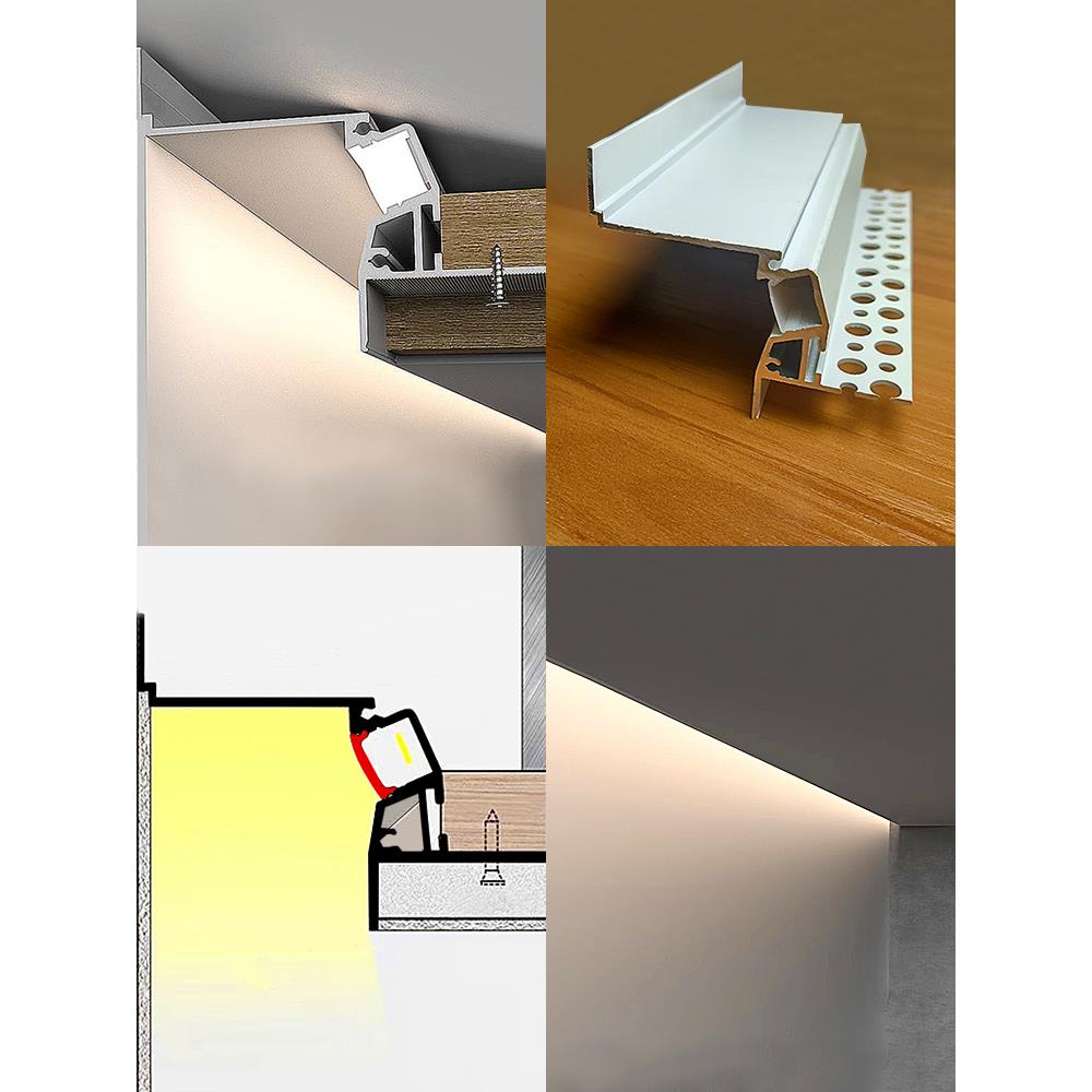 悬浮吊顶瓷砖木饰面隔栅洗墙灯槽嵌入式反光灯条隐形回光灯线形灯