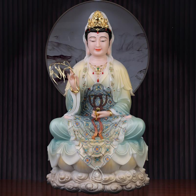 汉白玉观世音菩萨佛像台湾观自在菩萨坐莲南海观音菩萨慈航道人像