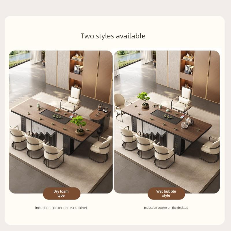 高端木纹板岩茶几现代简约客厅家居新型中式茶几办公室综合制茶组