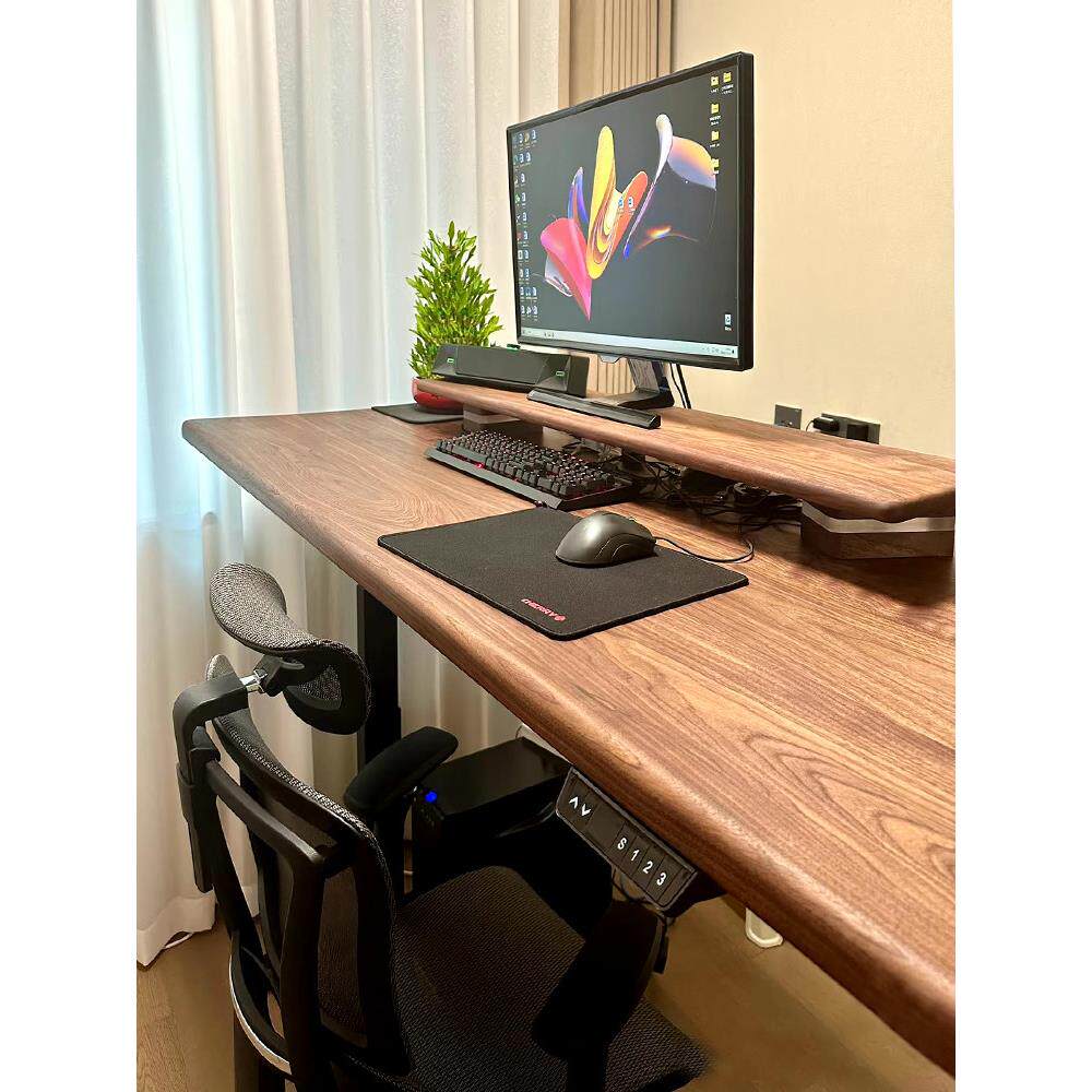 电动电脑桌可调桌腿智能自动办公桌实木北美黑胡桃可调桌定制