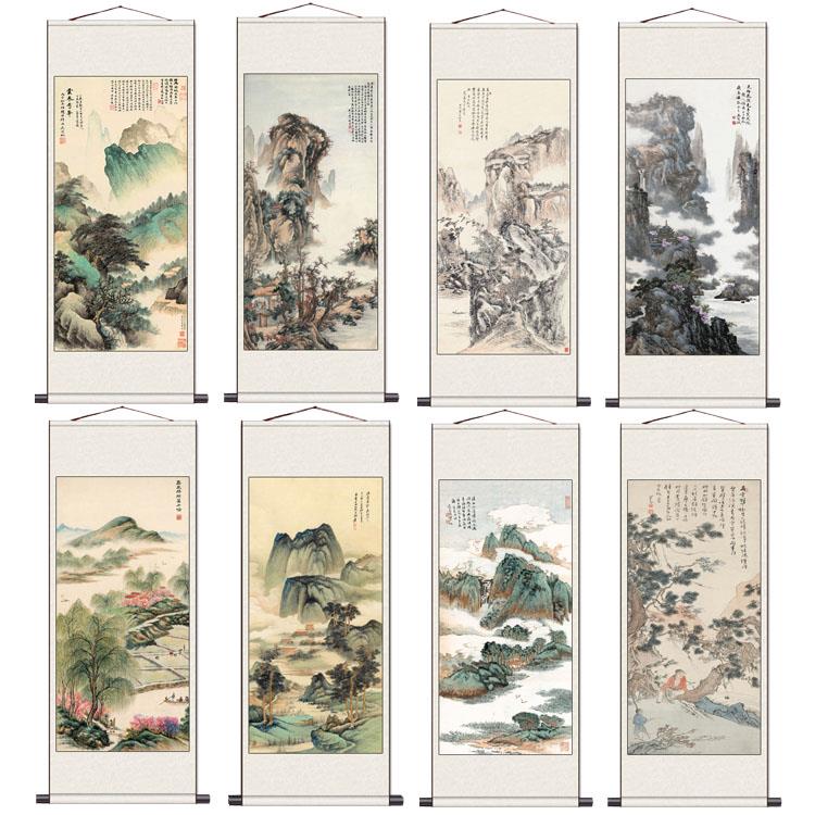 吴胡帆水墨山水挂画茶楼装饰名家字画酒店挂画送客户丝绸礼品卷轴