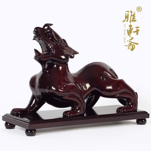 热销红木工艺品 麒麟貔貅家居玄关摆件 动物实木雕摆设大号一对