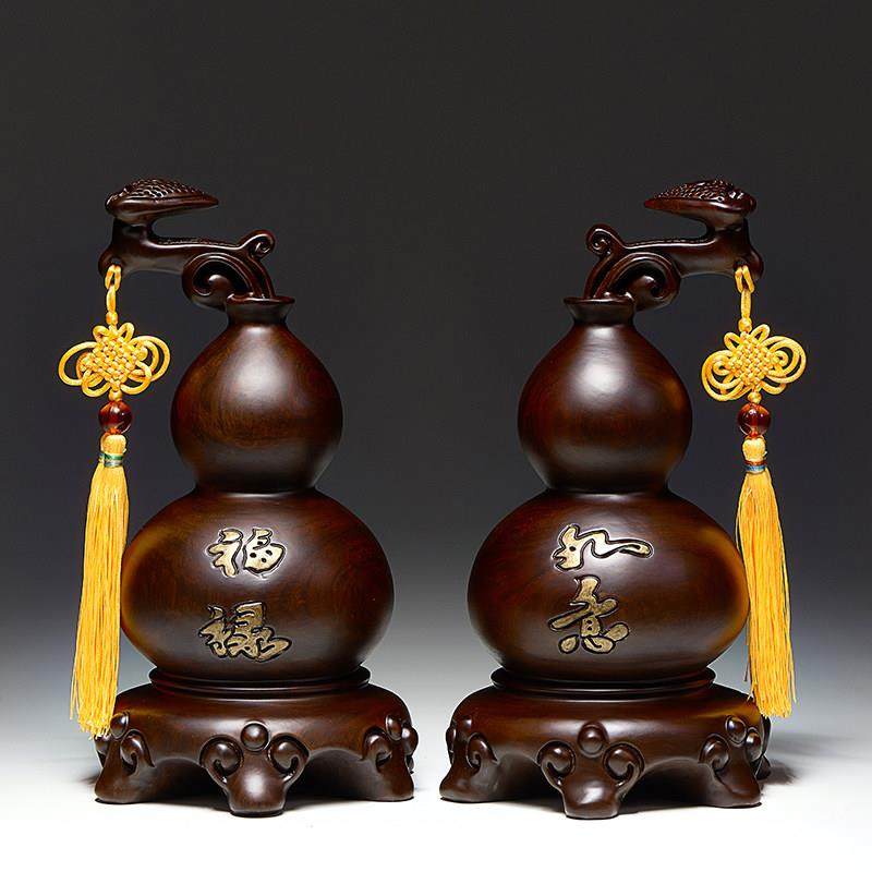 福禄葫芦摆件黑檀实木雕刻中式装饰祝寿礼品客厅玄关电视柜工艺品,家居饰品,装饰摆件,淘宝优惠券,粉丝福利购,淘宝优惠卷