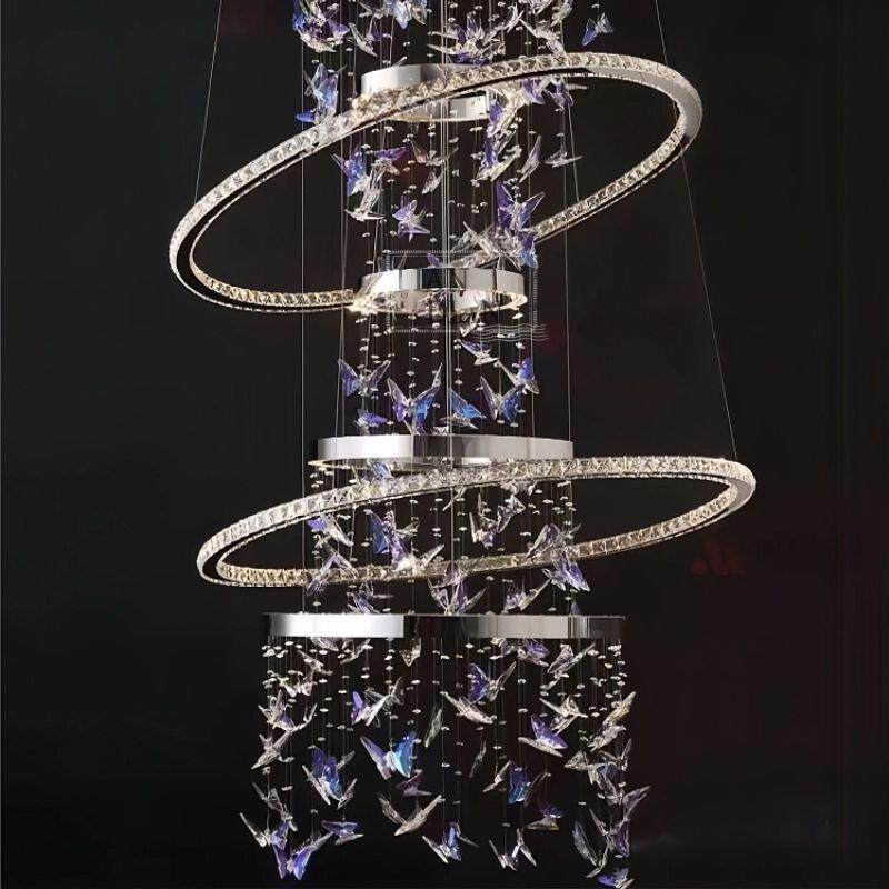 定制酒店大堂复式楼客厅吊灯奢华婚纱水晶柱拖地商场中庭旋转楼梯