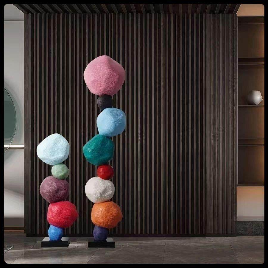 抽象定制玻璃钢彩色堆叠石头落地摆件展厅售楼处玄关酒店创意雕塑,家居饰品,落地摆件,淘宝优惠券,粉丝福利购,淘宝优惠卷