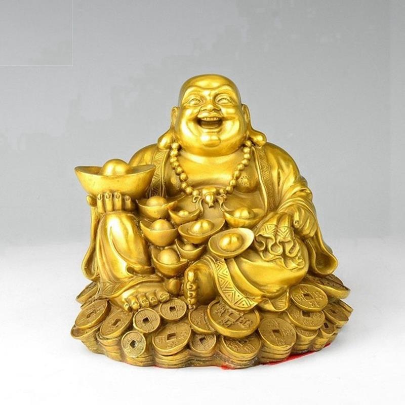 全黄铜元宝弥勒佛像家用装饰品笑佛摆件客厅电视柜工艺品中式礼品