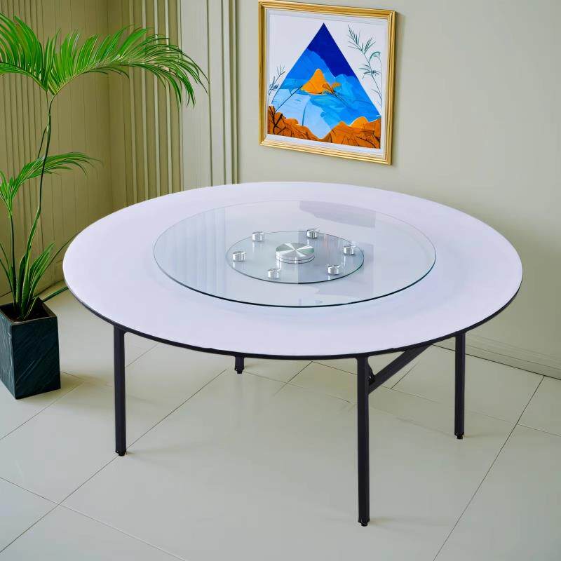 酒店桌椅可折叠大圆桌饭店宴会餐厅餐桌圆台面家用圆餐桌玻璃转盘