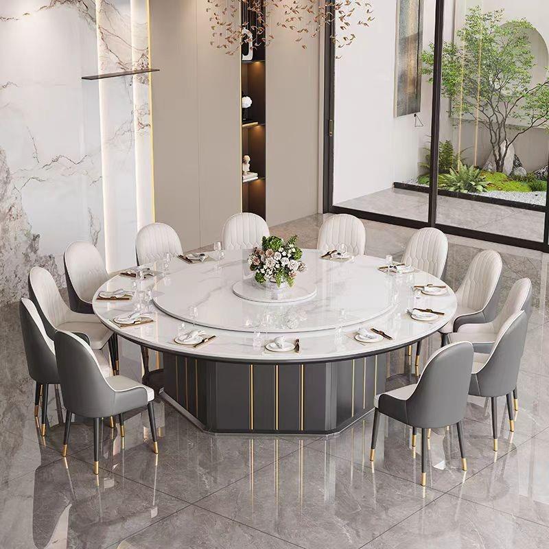 岩板电动餐桌酒店包厢商用餐厅会所饭店大户型2米3米15人大圆桌