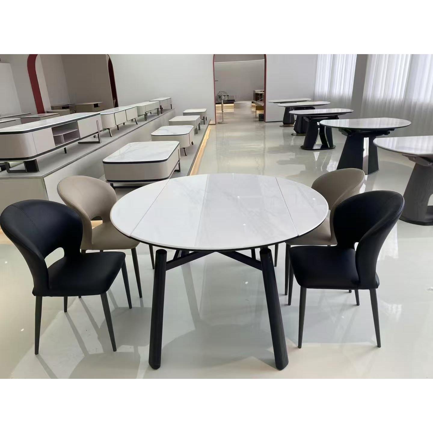 25年新品小户型可变圆餐桌椅椭圆形大理石胡桃色抽拉折叠跳台实木