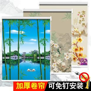 简易简约全遮光遮阳防晒隔热卧室厨房卫生间厕所布 窗帘免打孔安装