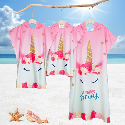 新款成人儿童亲子斗篷浴巾连帽披风速干易吸水游泳毛巾旅行沙滩巾