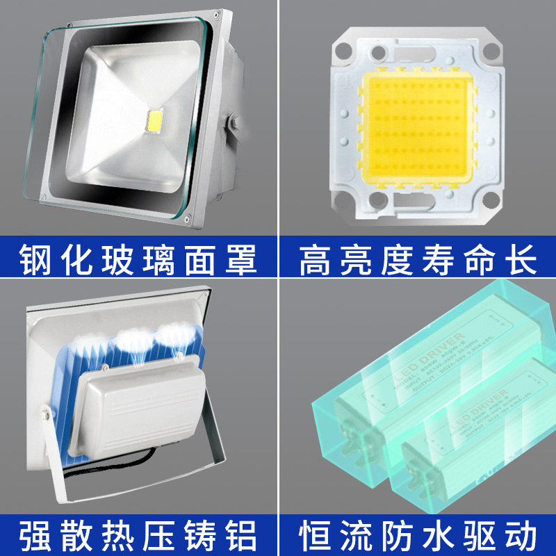 led射灯户外室外灯投光灯50w防水路灯100w广Q告灯招牌泛光灯投射