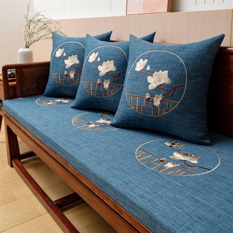 红木沙发坐垫高端刺绣海绵垫定制新中式实木沙发罗U汉床椅垫子防