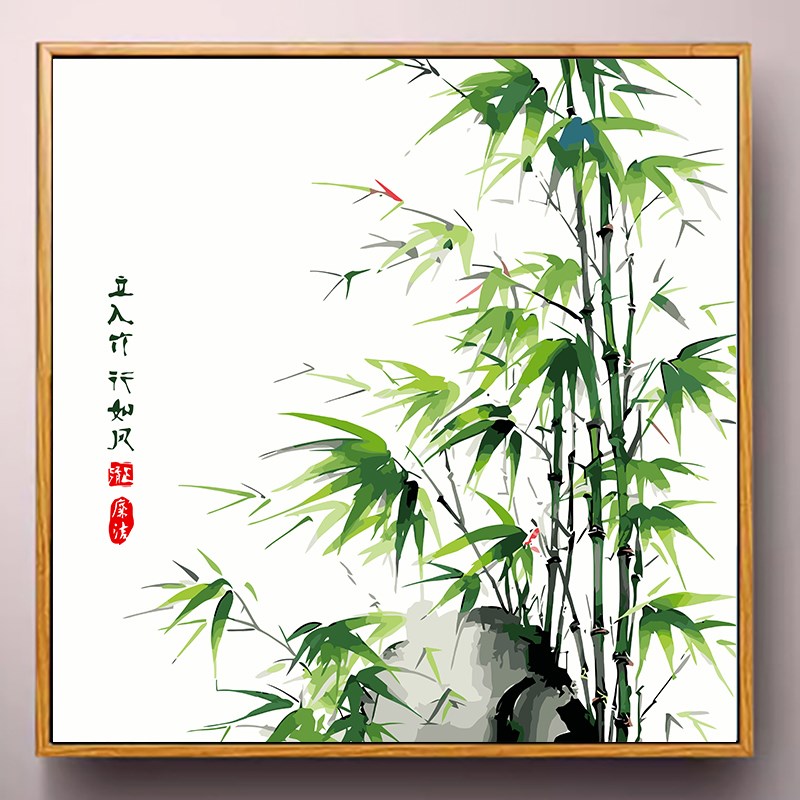 数字油画diy廉洁清廉荷花竹子填充C油彩画 减压手工填色丙烯装饰