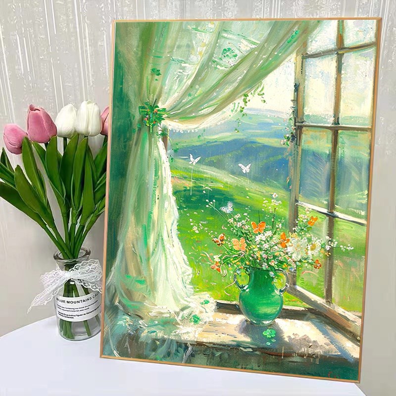 窗边风景diy数字油画2s025新款手工填充莫奈风涂色手绘丙烯油彩画