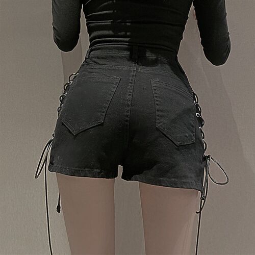 好货Rosetic Bandage Sexy Denim Shorts Women Streetwear Gothi
