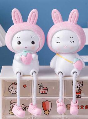 可爱动物小白兔卡通墙面隔壁儿童房装饰吊脚娃娃礼品桌面小摆件