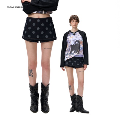 10AMsotiiiiired【9.08上新】波点印花logo防走光牛仔短裙