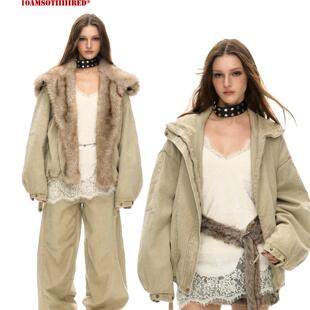 10AM*包上恩同款巴恩风可拆卸毛领短款石磨洗派克服长袖毛毛外套