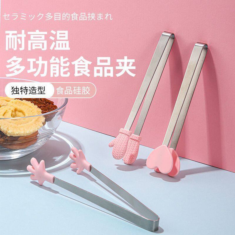 网红可爱高颜值不锈钢猫爪夹子多功能家用防滑硅胶冰夹食物小镊子图片
