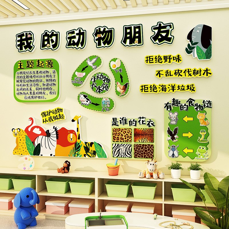 动物世界文化主题墙贴环创成品幼儿园墙面装饰走廊楼梯Z黑板报布