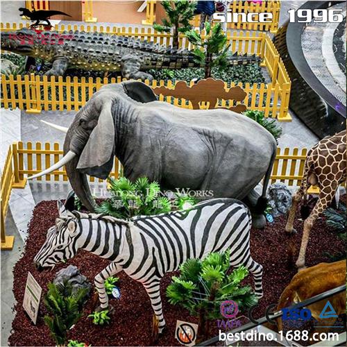 大型仿真动物组合电动硅胶机械斑马模型摆件商场活动公园动物园.