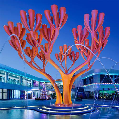 大型不锈钢镜面发光镂空鹿圆环月亮假山水景户外园林景观雕塑定制