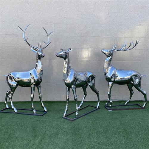 不锈钢鹿雕塑镜面镂空动物园林景观小品摆件金属几何雕塑户外