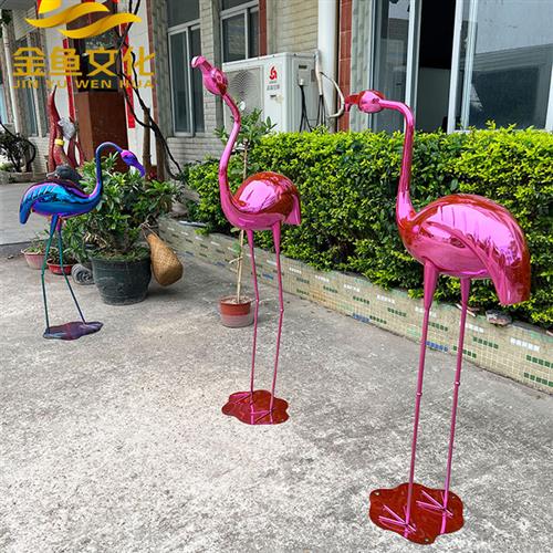 不锈钢雕塑定制仙鹤镜面售楼处水池草坪装饰火烈鸟白鹭摆件玻璃钢