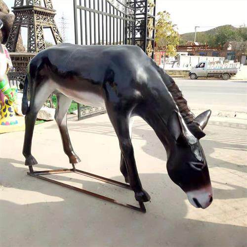 玻璃钢毛驴雕塑彩绘仿铜骡子驴拉磨雕塑农家院驴拉磨动物雕塑摆件