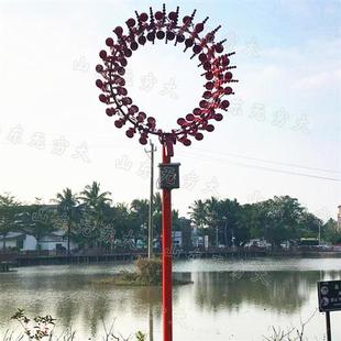 风动雕塑太阳花造型七彩道路景观灯不锈钢城市亮化互动装置